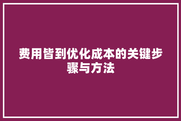 费用皆到优化成本的关键步骤与方法