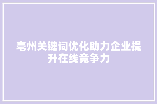 亳州关键词优化助力企业提升在线竞争力 智能写作