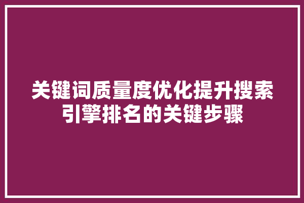 关键词质量度优化提升搜索引擎排名的关键步骤 AI简讯