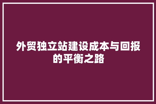 外贸独立站建设成本与回报的平衡之路