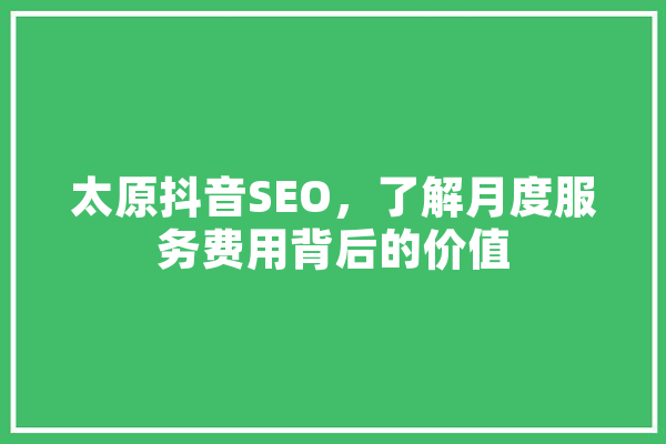 太原抖音SEO，了解月度服务费用背后的价值
