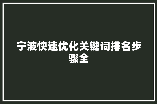 宁波快速优化关键词排名步骤全