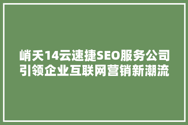 峭夭14云速捷SEO服务公司引领企业互联网营销新潮流 智能助手