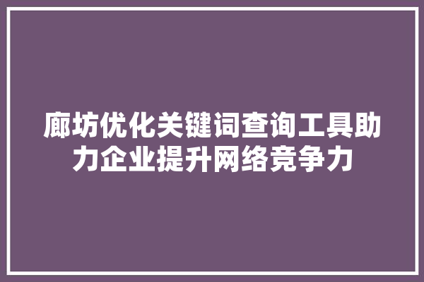 廊坊优化关键词查询工具助力企业提升网络竞争力