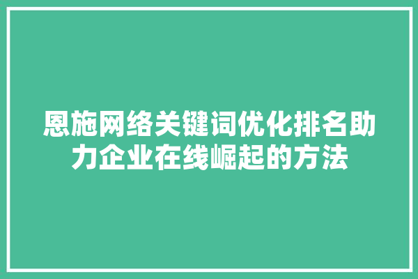 恩施网络关键词优化排名助力企业在线崛起的方法