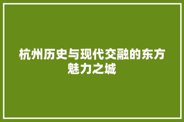 杭州历史与现代交融的东方魅力之城