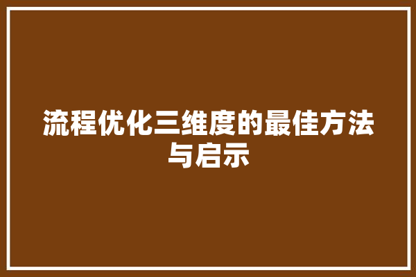 流程优化三维度的最佳方法与启示 AI简讯
