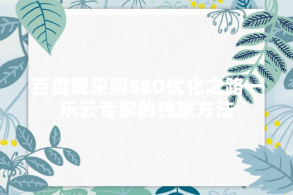 百度爱采购SEO优化之路一乐云专家的独家方法