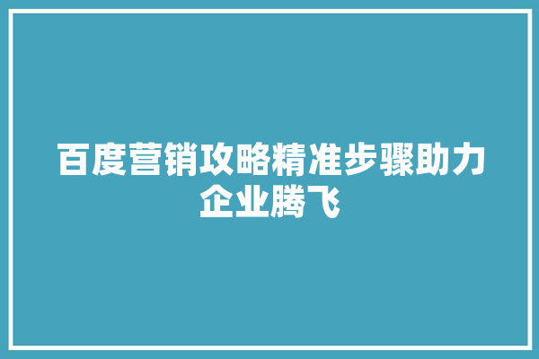 百度营销攻略精准步骤助力企业腾飞