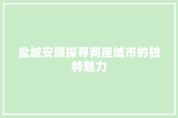 盐城安顺探寻两座城市的独特魅力