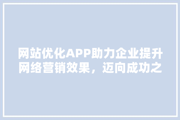 网站优化APP助力企业提升网络营销效果，迈向成功之路