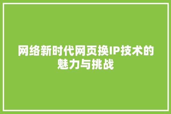 网络新时代网页换IP技术的魅力与挑战