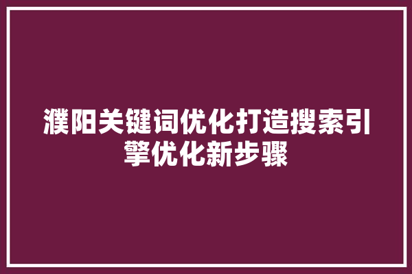 濮阳关键词优化打造搜索引擎优化新步骤