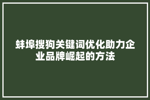 蚌埠搜狗关键词优化助力企业品牌崛起的方法
