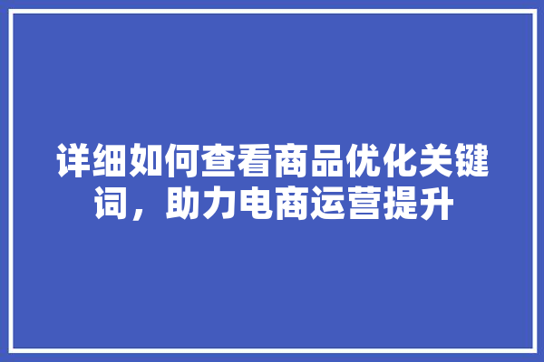 详细如何查看商品优化关键词，助力电商运营提升
