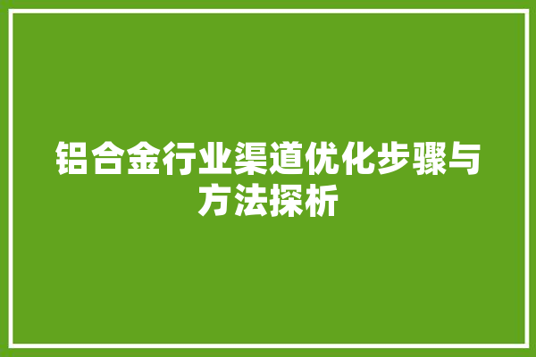 铝合金行业渠道优化步骤与方法探析