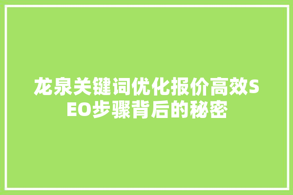 龙泉关键词优化报价高效SEO步骤背后的秘密
