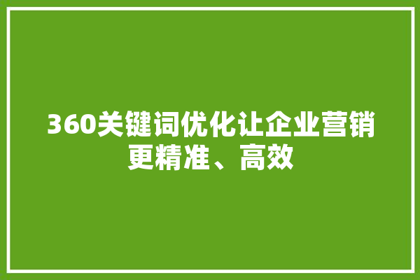 360关键词优化让企业营销更精准、高效