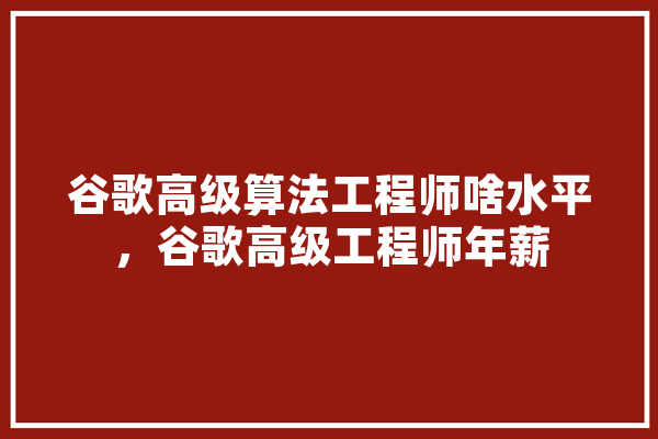 谷歌高级算法工程师啥水平，谷歌高级工程师年薪