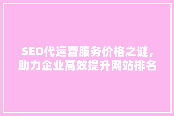 SEO代运营服务价格之谜，助力企业高效提升网站排名