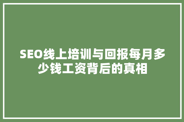 SEO线上培训与回报每月多少钱工资背后的真相 文字写作