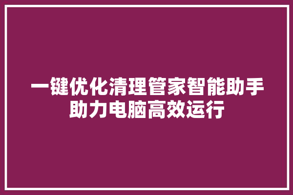 一键优化清理管家智能助手助力电脑高效运行