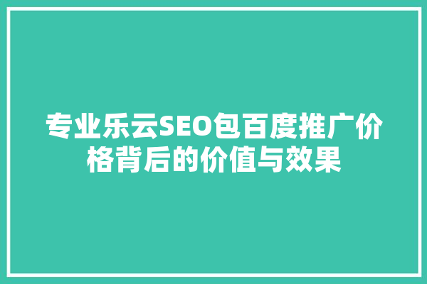 专业乐云SEO包百度推广价格背后的价值与效果