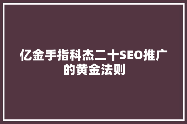 亿金手指科杰二十SEO推广的黄金法则 计算机