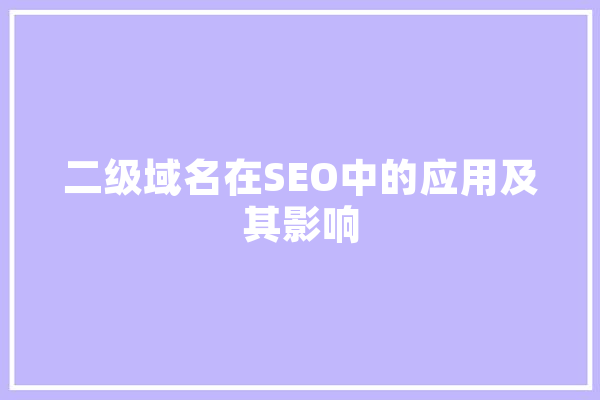 二级域名在SEO中的应用及其影响