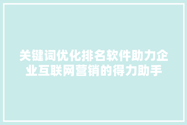 关键词优化排名软件助力企业互联网营销的得力助手