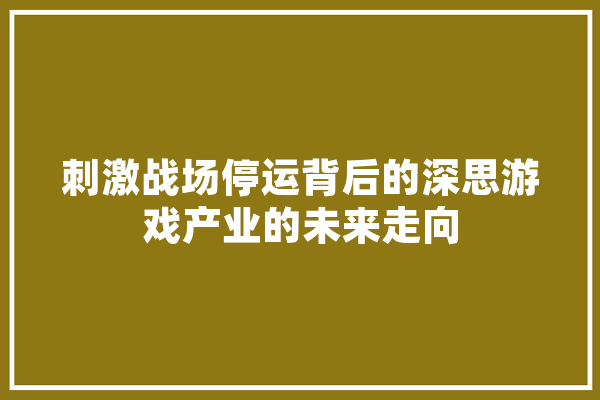 刺激战场停运背后的深思游戏产业的未来走向
