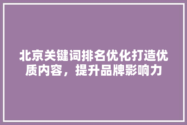 北京关键词排名优化打造优质内容，提升品牌影响力