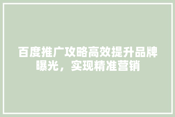 百度推广攻略高效提升品牌曝光，实现精准营销