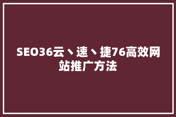 SEO36云丶速丶捷76高效网站推广方法 云服务