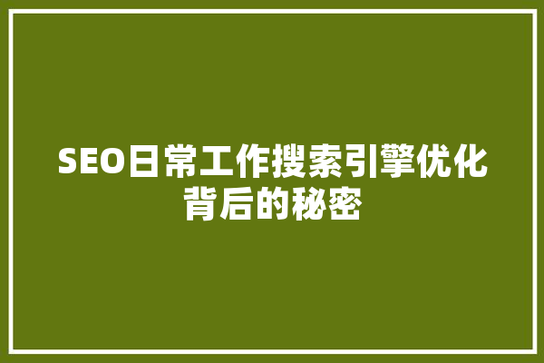 SEO日常工作搜索引擎优化背后的秘密