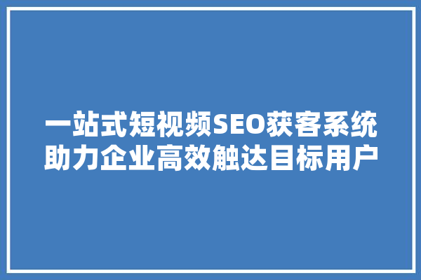 一站式短视频SEO获客系统助力企业高效触达目标用户