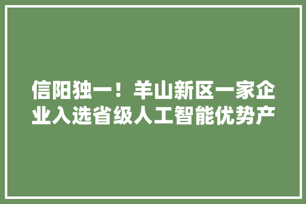 信阳独一！羊山新区一家企业入选省级人工智能优势产品_人工智能_管网 AI简讯