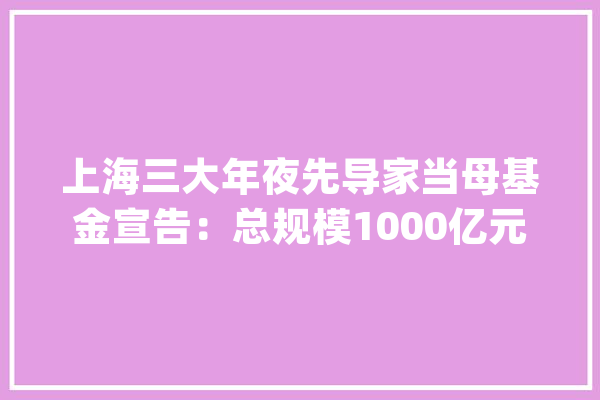 上海三大年夜先导家当母基金宣告：总规模1000亿元聚焦集成电路、生物医药、人工智能_家当_基金 AI简讯