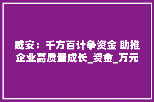 咸安：千方百计争资金 助推企业高质量成长_资金_万元
