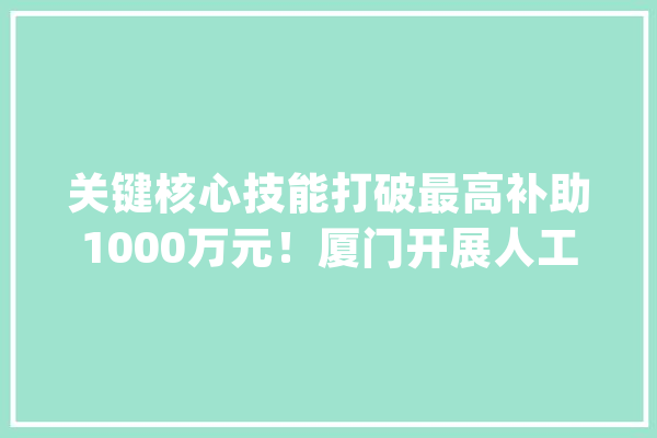 关键核心技能打破最高补助1000万元！厦门开展人工智能补助_万元_人工智能 AI快讯