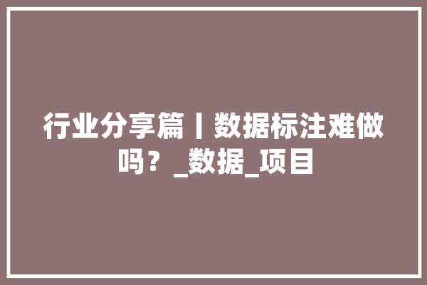 行业分享篇丨数据标注难做吗？_数据_项目