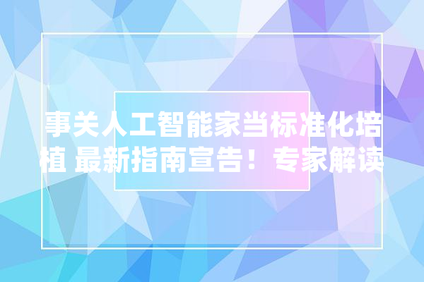 事关人工智能家当标准化培植 最新指南宣告！专家解读→_家当_人工智能