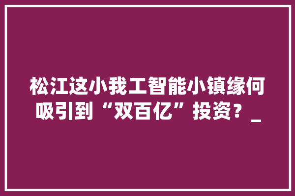 松江这小我工智能小镇缘何吸引到“双百亿”投资？_人工智能_家当