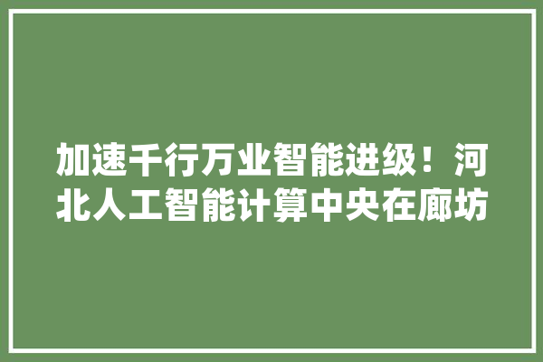 加速千行万业智能进级！河北人工智能计算中央在廊坊正式上线_人工智能_河北