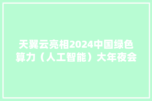 天翼云亮相2024中国绿色算力（人工智能）大年夜会_人工智能_天翼