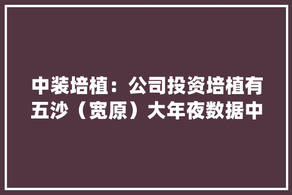 中装培植：公司投资培植有五沙（宽原）大年夜数据中央相关内容敬请留意公司通知书记_中装_您的